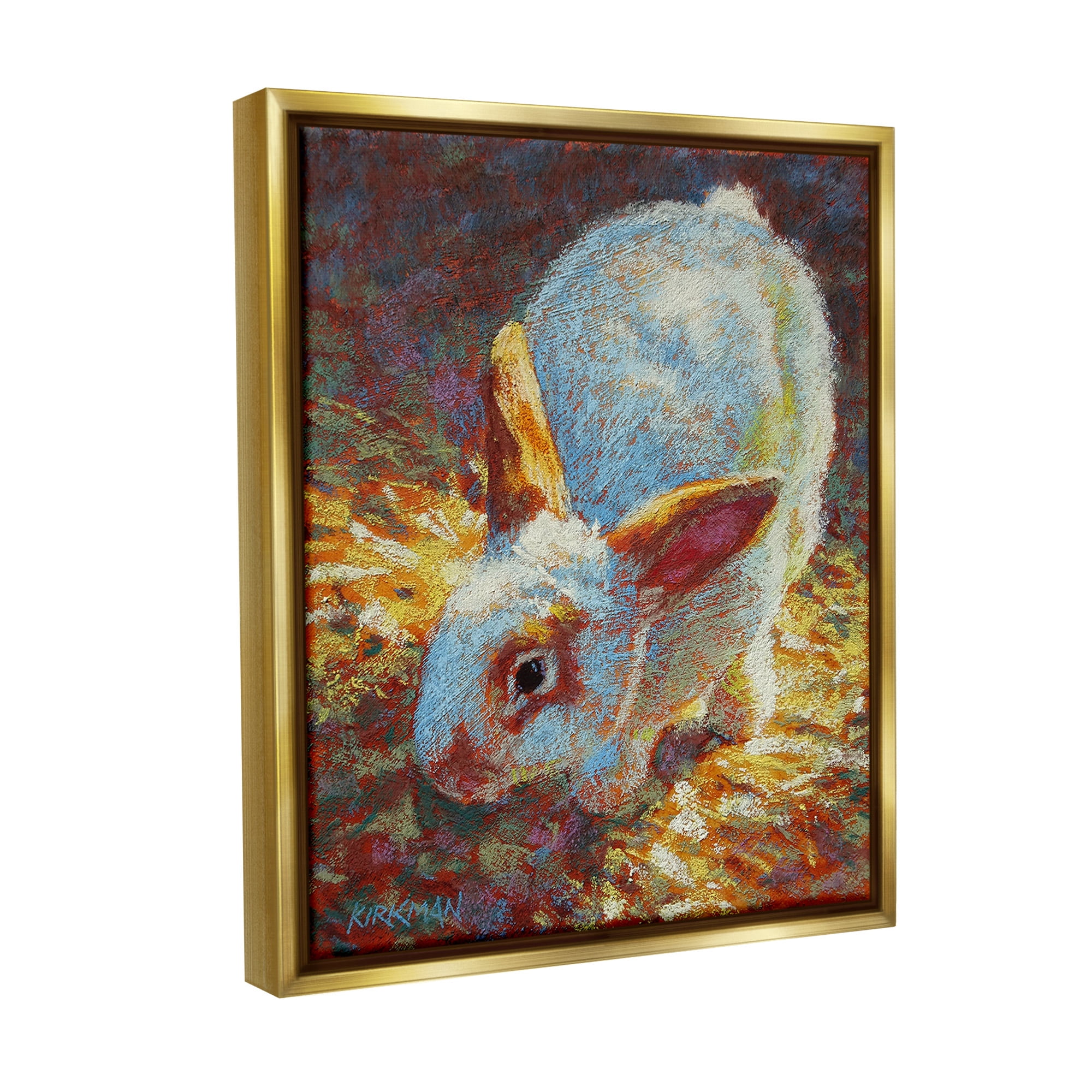 Stupell Industries Rabbit Pointillism Portrait Animals & Insects Painting Gold Floater Framed Canvas Art Print Wall Art, 17 x 21