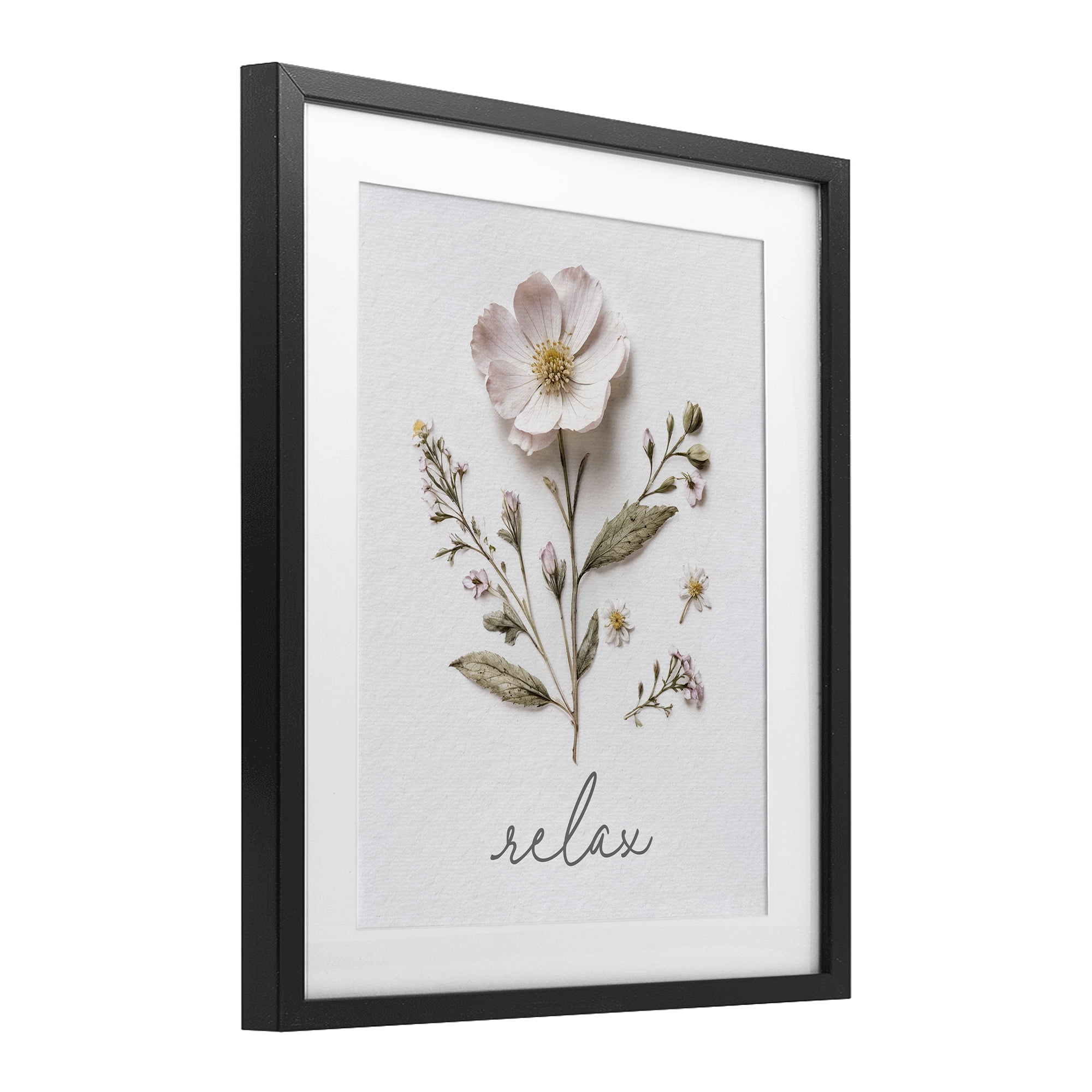 Pressed Flowers Relax Black Framed Print Under Glass, design by Lettered and Lined