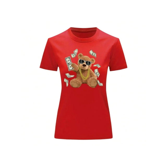 Playera Blusa de Oso Millonario con Dólares Dinero Ropa De Mujer Color Rojo Talla Grande Marca Emil SaEs