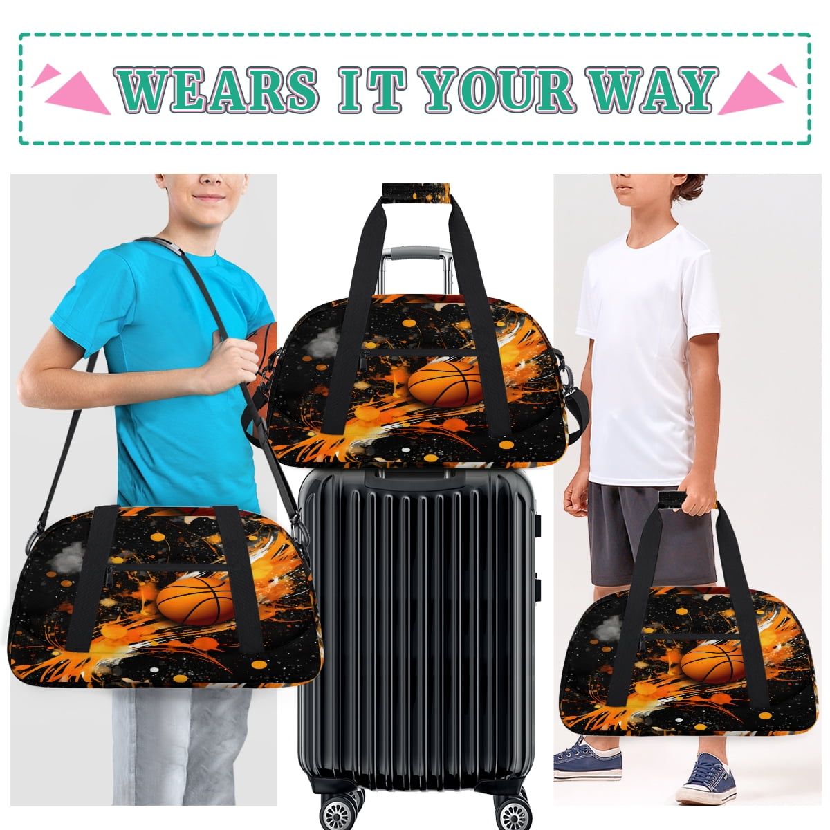 Qzjjjmy Basketball Sport Duffel Bag for Boys Men Foldable Sport Gym Bag