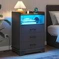 thumbnail image 2 of Hasuit Nightstand Set of 2 with Charging Station, LED Lights, 3 Drawers, and Open Storage - Modern Black Bedside Tables, 2 of 10