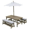 KidKraft Outdoor Table & Bench Set with Cushions and Umbrella, Gray and White Stripes, For Ages 3+
