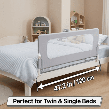 Crib Guard Rail, Foldable Crib Guard Rail With Removable, Washable Cover And Safety Straps; Suitable For Cribs, Twin Beds, Queen-size Beds, And King-size Beds; Drop-down Style Child Safety Bed Rail