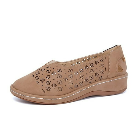 

Juebong Fashion Women Flat Shoes Hollow Wedge Heel Casual Plus Size Classic Single Shoes Khaki Size 8.5