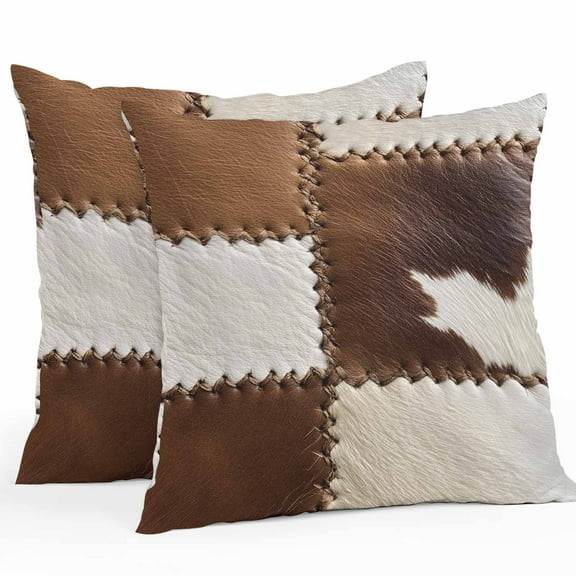 Cow Cowhide Outdoor Pillow Covers Pack of 2 Abstract Brown Seam Leather Waterproof Throw Pillow Covers Decorative Cushion Cases for Patio Garden Tent Balcony Couch 24x24 inch