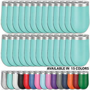 Clear Water Home Goods - Pack of 24 Bulk - 16 oz Stainless Steel Wine Tumblers with Lid, Stemless Vacuum Insulated Double Wall 18/8, Powder Coated - Teal