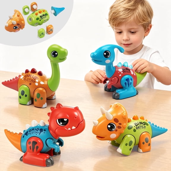 Dimoarch Dinosaur Toys for 2 3 4 Year Olds Boys Girls, Toddlers Dino Toys Building Kit with Light & Roars Sound, STEM Educational Toy, Birthday Gift for Toddlers,4PCS