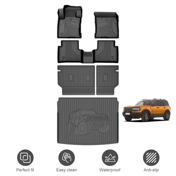 Full Set Fit for Ford Bronco Sport 2021-2026 Floor Liners and Cargo Mat and Backrest Mat TPE All Weather Car Accessories (ONLY for Bronco Sport)