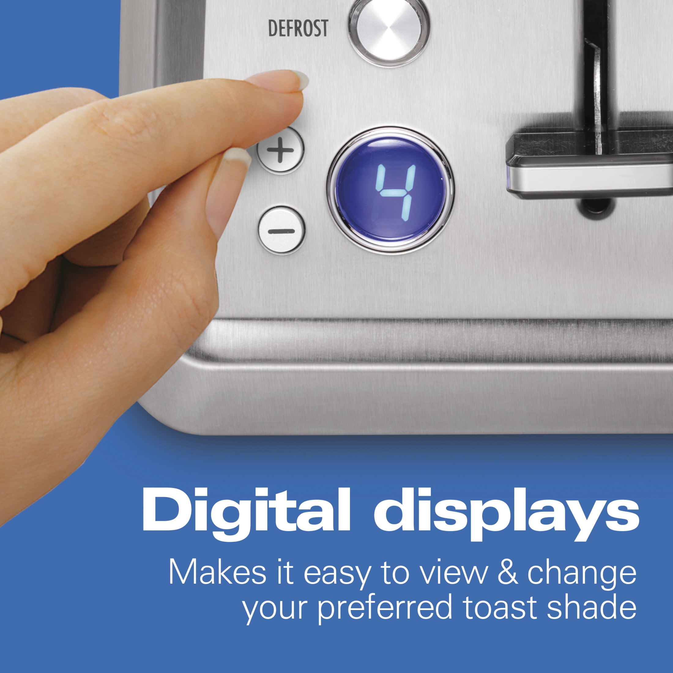 Hamilton Beach Digital 4-Slice Toaster with 3 Preset Functions & Removable Crumb Tray, Stainless