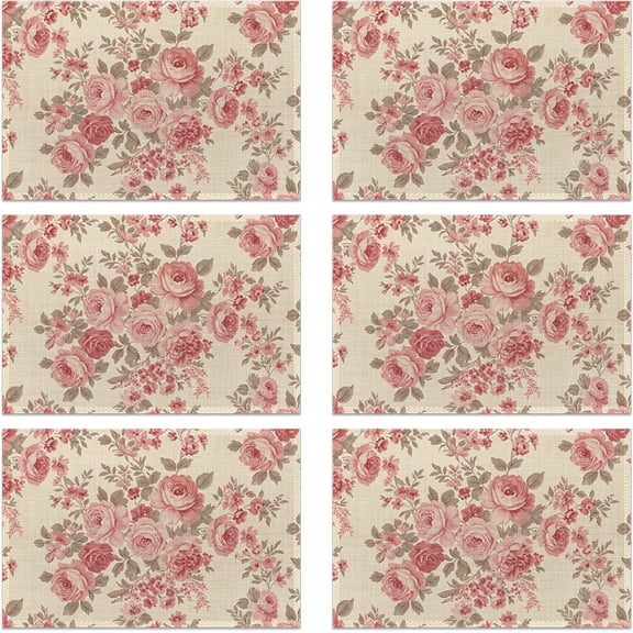 Colorful Floral Spring Plastic 12x18 Inch Placemats Set of 6 - Waterproof, Non-Slip & Washable Watercolor Flowers Table Mats for Kitchen & Dining Table Placemats