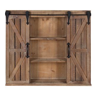 Kate & Laurel Mezzeta Coastal Wall Cabinet - 30"x10"x14" Natural Wood Storage With Doors