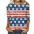 thumbnail image 2 of Usmixi Summer Causal Shirt for Women-Independence Day Star Striped Print Blouse Ladies Crewneck 3/4 Sleeve Loose Tops Dark Blue XXL, 2 of 4