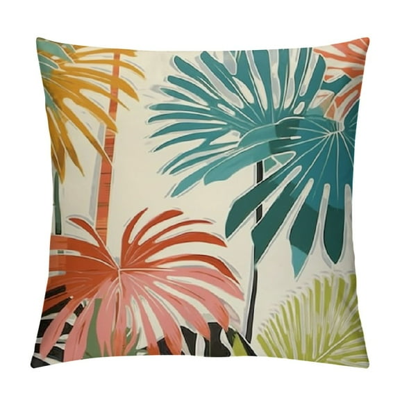 Creowell  Modern Tropical Pillow Covers Palm Leaves Decorative Pillows Case Soft Tropical Decoration for Patio Garden Bed Home Decor