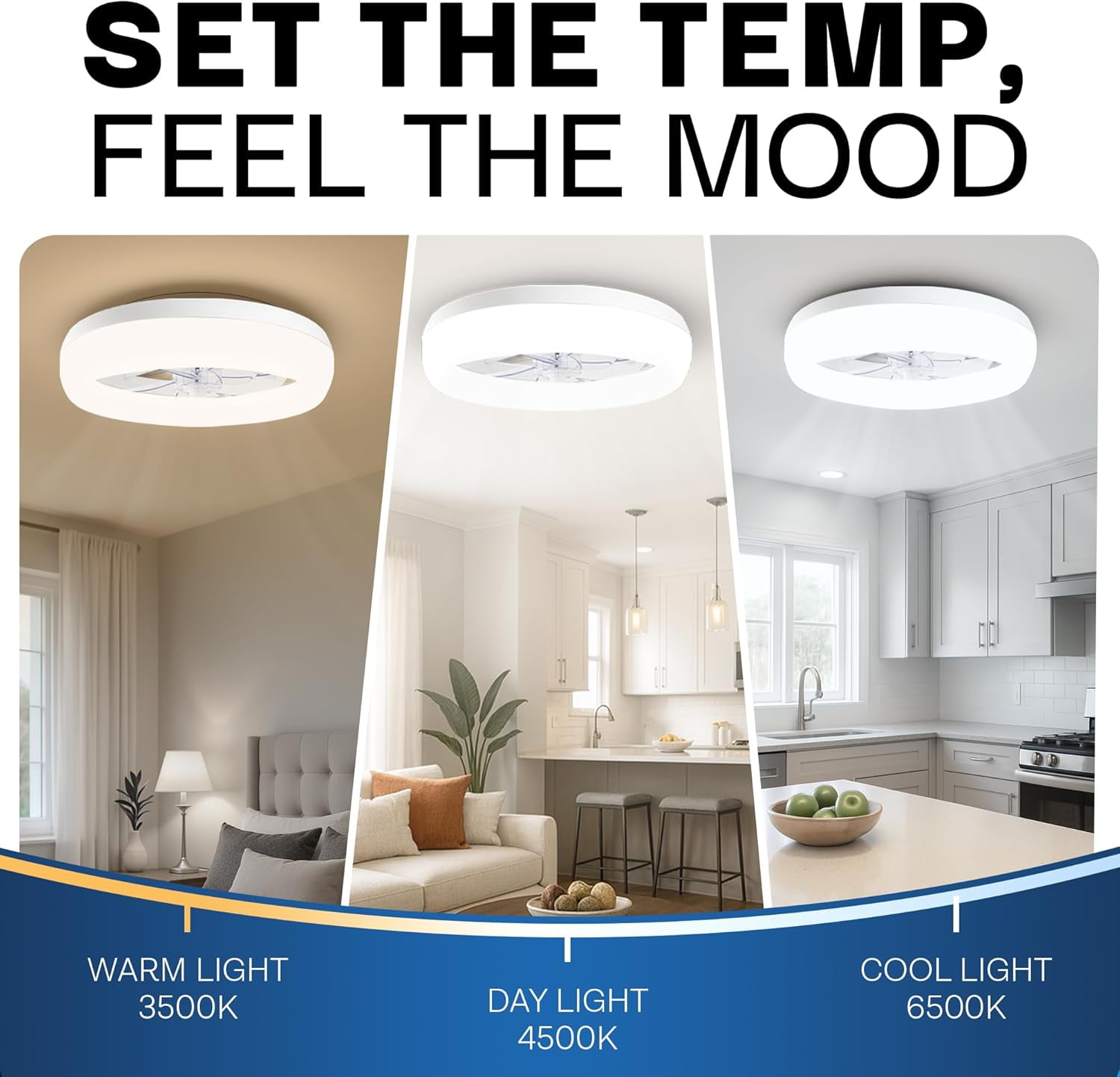 CannonX 19.7” Low Profile Ceiling Fans with Lights and Remote, Modern Fandelier Ceiling Fan with Light, 6 Speeds, 3 Lighting Modes 3500K-5500K, Flush Mount for Bedroom, LED 4700 Lumens, ETL Certified