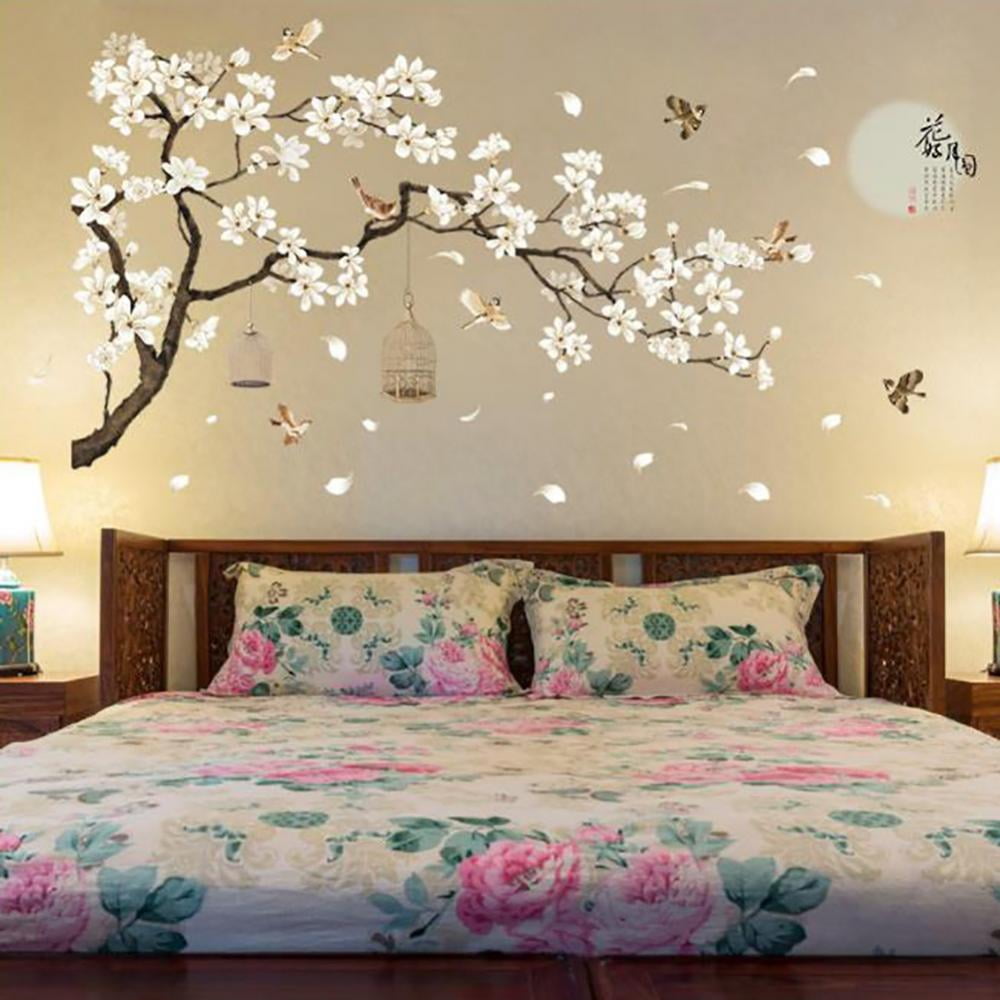 ZOOYOO Sakura Wall Stickers DIY Flower Murals Livingroom Bedroom Home Decor Arts 