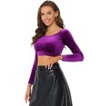 thumbnail image 1 of Disfraz de Halloween Top corto de terciopelo con hombros descubiertos y manga larga para mujer Morado oscuro XS, 1 of 5