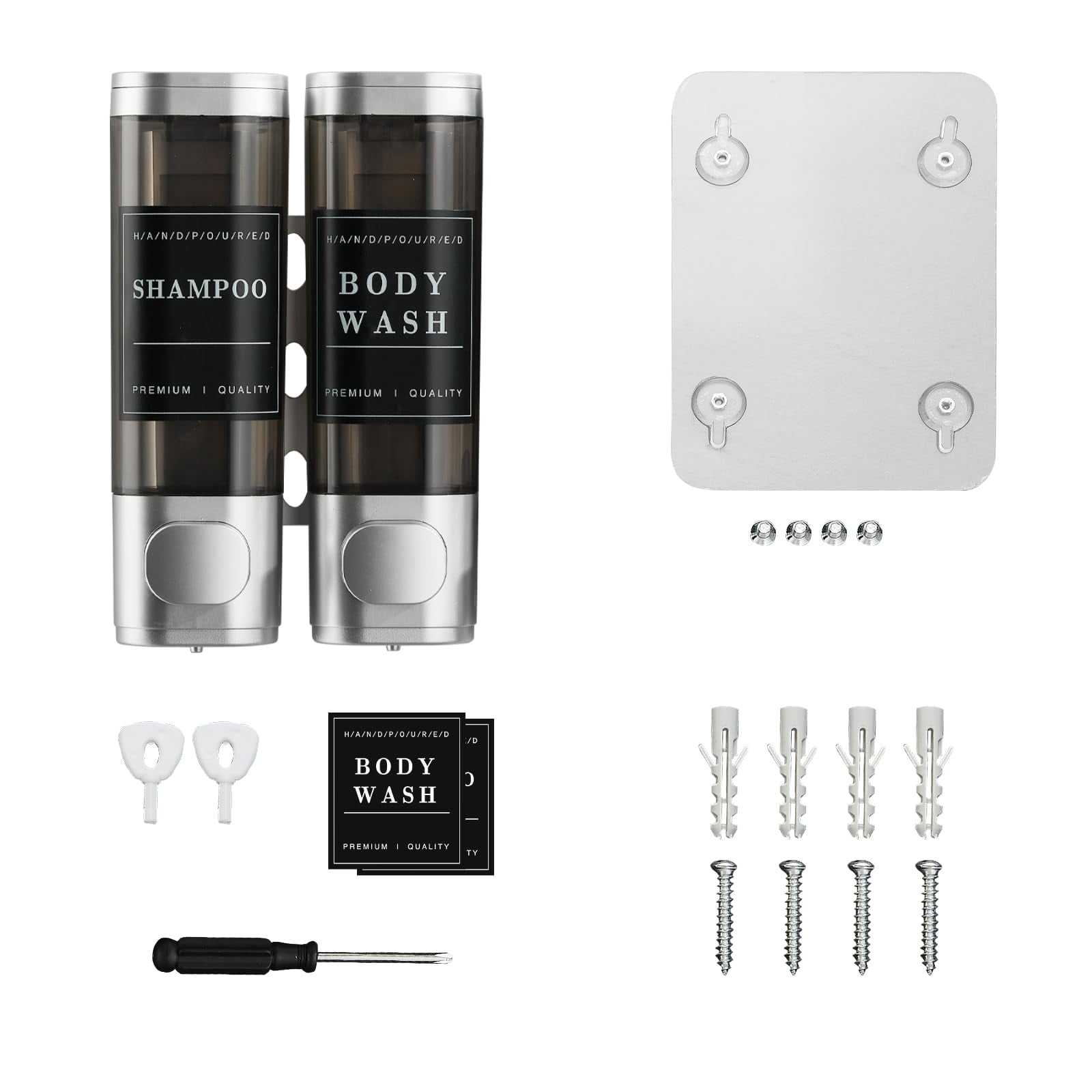 Shampoo and Conditioner Dispenser,Shower Soap Dispenser 3 Chamber No Drill Wall-Mounted Large Capacity