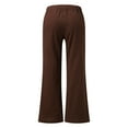 thumbnail image 6 of Brown Sweatpants Women Casual Solid Cotton Linen Elastic Waist Drawstring Long Wide Leg Pants, 6 of 6