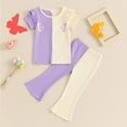 thumbnail image 2 of Korean Version Of Children's Clothing New Casual Strip Short Sleeved Small Girls Butterfly Color T Shirt Flared Trousers Two Set, 2 of 5