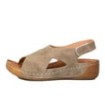 thumbnail image 5 of Womens Sandals Sandal Womens Rope Sandals with Toe Strap Women Beach Shoes Platform Shoes Flat Scandals Ladies Summer Retro Solid Color Leather Slope Heel Thick Bottom Large Size Fish Mouth Brown 7.5, 5 of 9