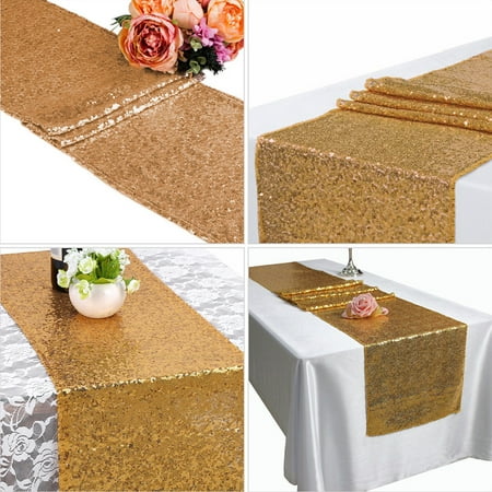 Beaded Christmas Table Runner 1/5/10pcs Gold Sequin Table Runners, Sparkly Table Cloth Fabric Tablecloth Wedding Christmas Thanksgiving Event Banquet Decor Photography Background Backdrop Photo Studio Props ()