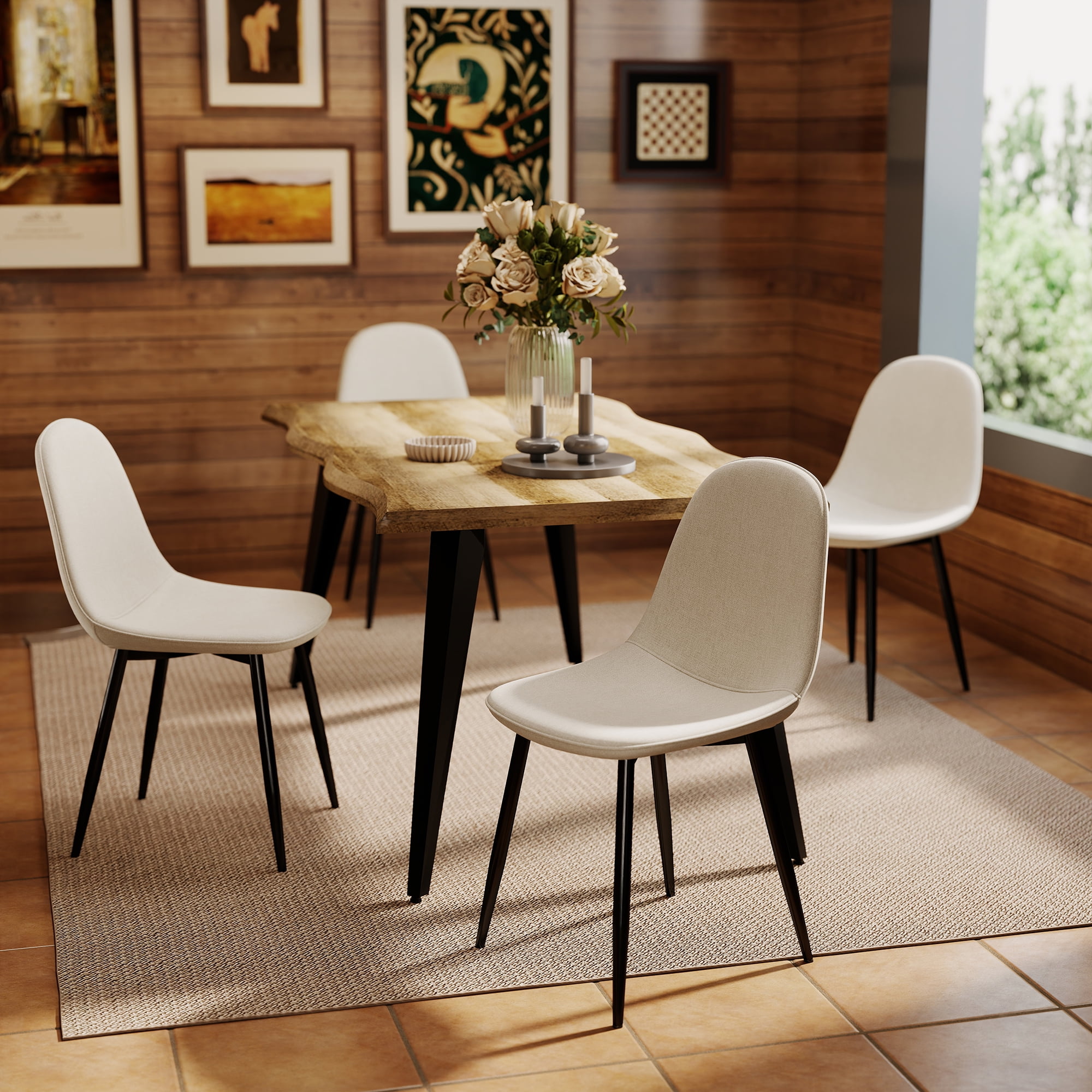 Homy Casa Set of 4 Side Chairs, for Reception Dining Room with Beige Fabric Upholstery
