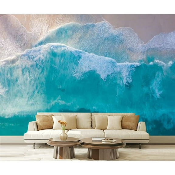 Peel and Stick Wallpaper Waves azure sea Modern Art Wall Mural Decor Self Adhesive and Removable 69in x 98in