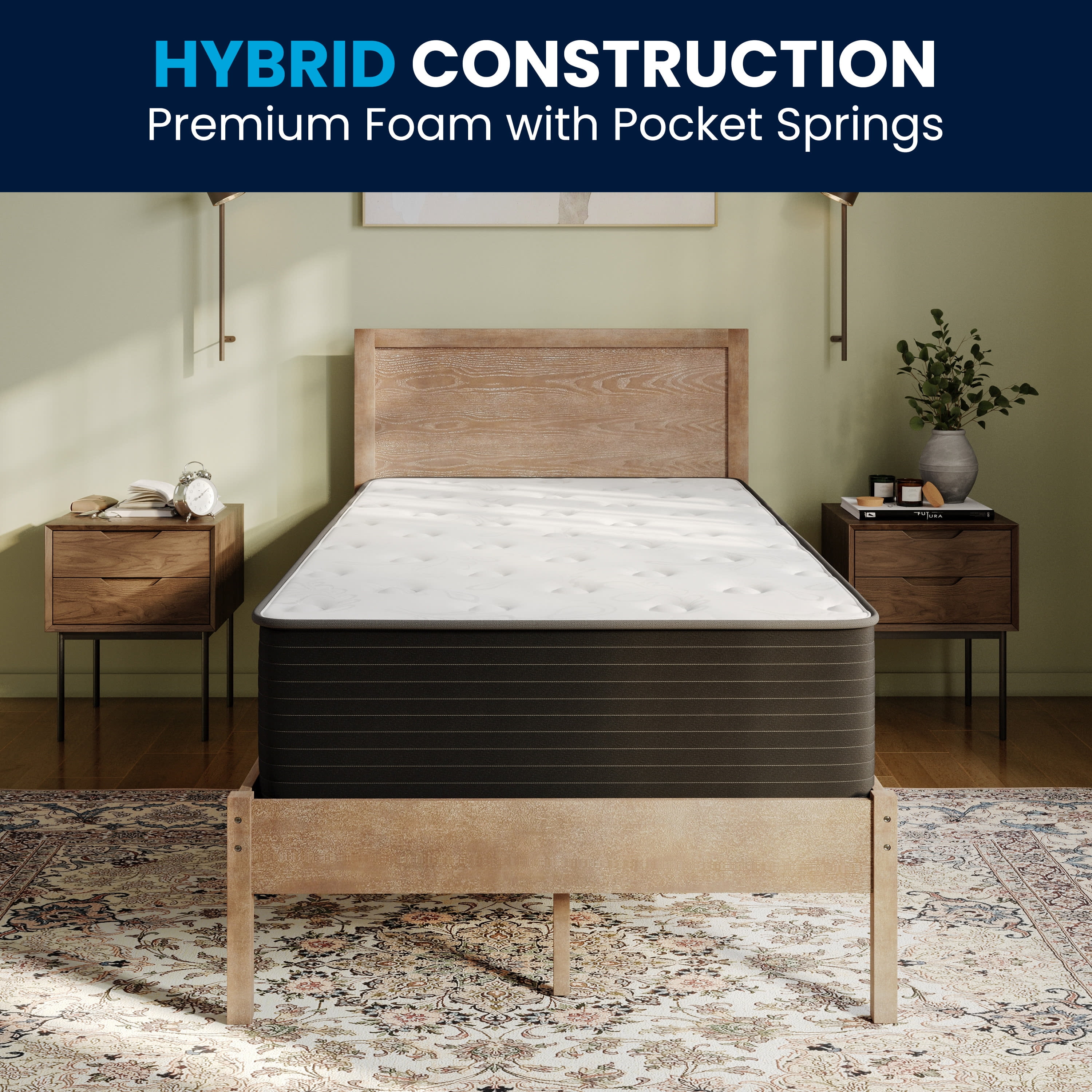 Flash Furniture Cooling Gel 12 Inch CertiPUR-US Certified Foam and Pocket Spring Hybrid Mattress, Twin Mattress in a Box
