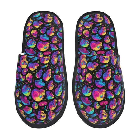 Balery Skull rainbow star mushroom Slient Indoor Furry Fleece Comfort House Shoes Soft Non-Slip Home Shoes Cotton slippers House Slippers-- Large