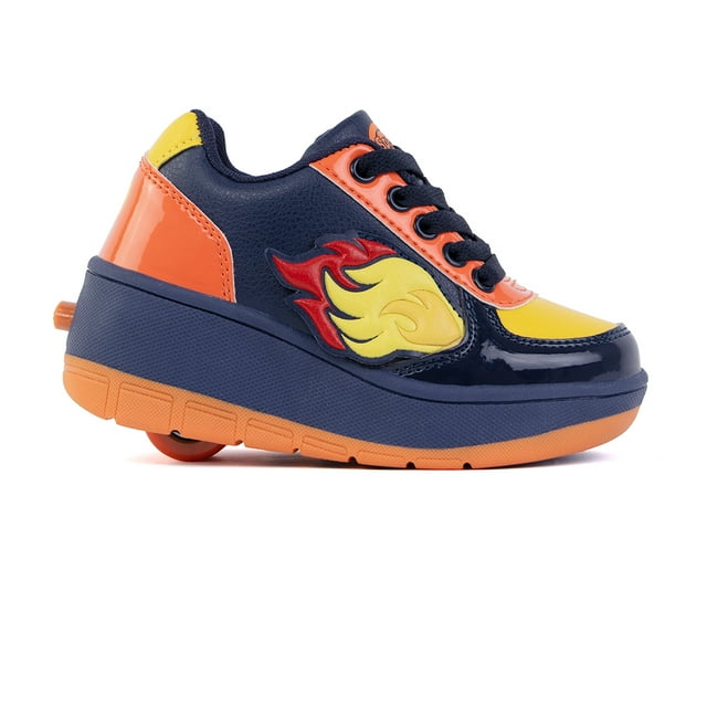 Tenis Patín Speed Rollers Fire Roller Azul Marino Naranja Con Rueda Retráctil Para Niño