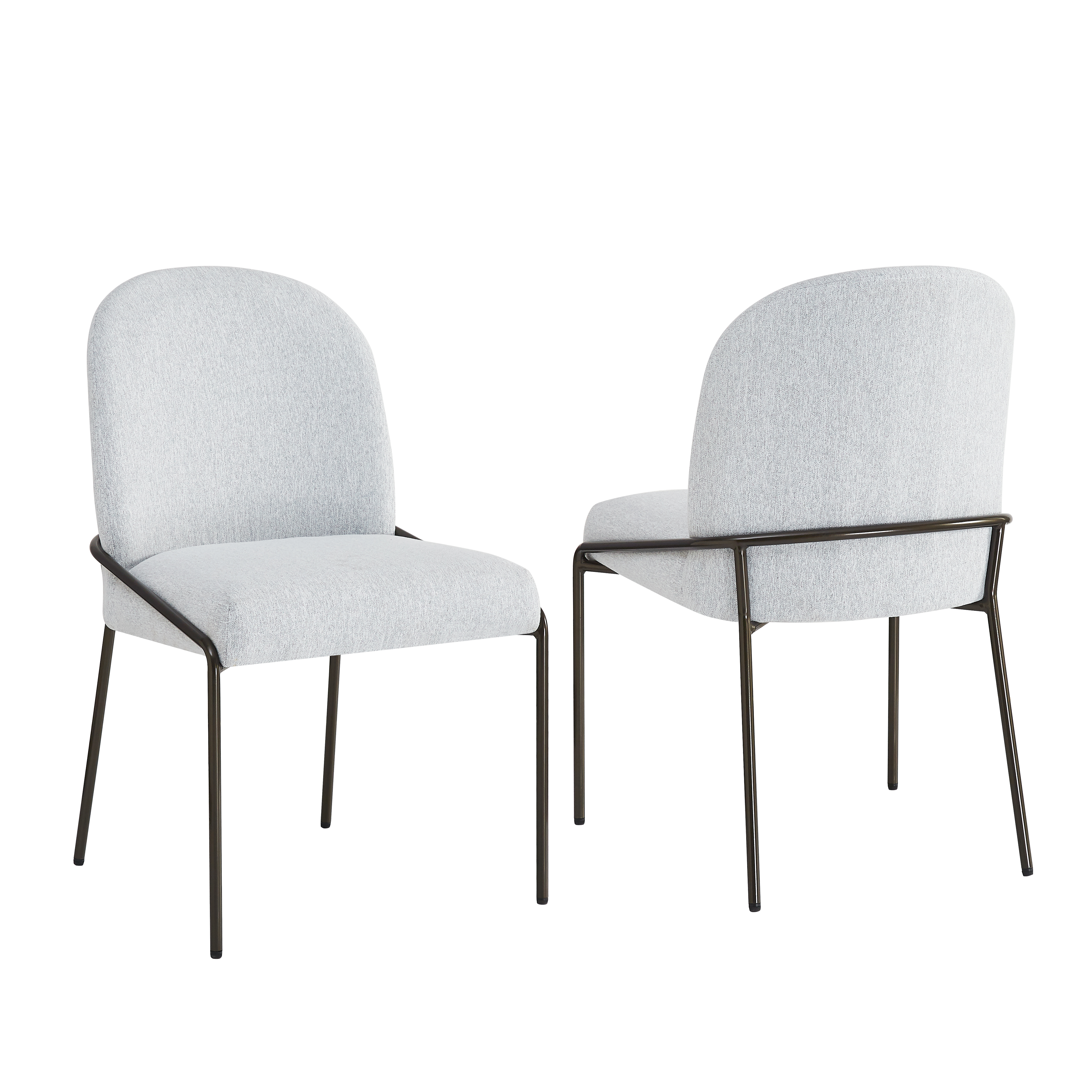 Euroco Upholstered Dining Chairs Set of 2, Mid Century Modern Kitchen Chairs with Cushion Seat and Iron Frame, Side Chairs for Home Office, Living Room, Dining Room,Light Grey
