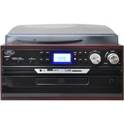 Vintage Styled Turntable - Plays AM/FM Radio, Cassettes, CDs, and MP3s - USB/SD Direct Record and Aux Input For iPod/MP3 Players (Mahogany)