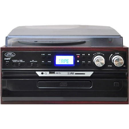 Vintage Styled Turntable - Plays AM/FM Radio, Cassettes, CDs, and MP3s - USB/SD Direct Record and Aux Input For iPod/MP3 Players (Mahogany)