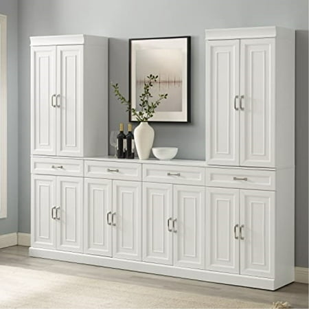 3pc Stanton Sideboard and Pantry Set White - Crosley: Home Office Storage, Traditional Farmhouse Design