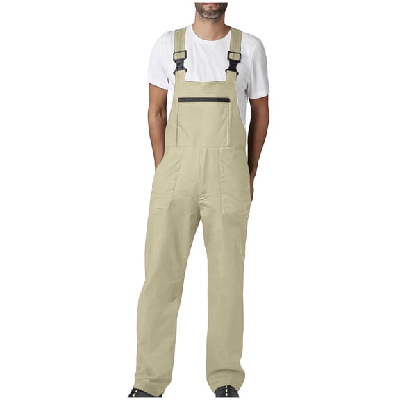 hotojiny Men's Bib Overalls Workwear Adjustable Straps Lightweight Fishing Pants Romper Big and Tall Fashion Jumpsuit with Tool Pockets