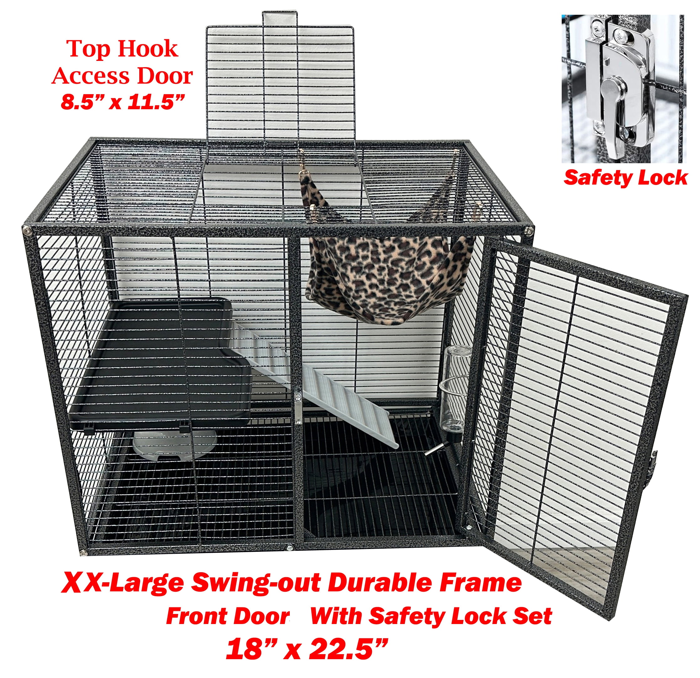 XX-Large 37"x24"x39"H Two-Tiers Tight 1/2-Inch Bar Spacing Large Front Doors for Feisty Ferret Hammock Chinchilla Rat Mouse Hamster Gerbil Small Animals Critters Rolling Cage