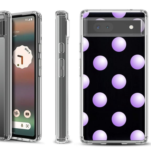 Shockproof Bumper Phone Case for Google Pixel 6a, by OneToughShield ® - Polka Dot / Purple