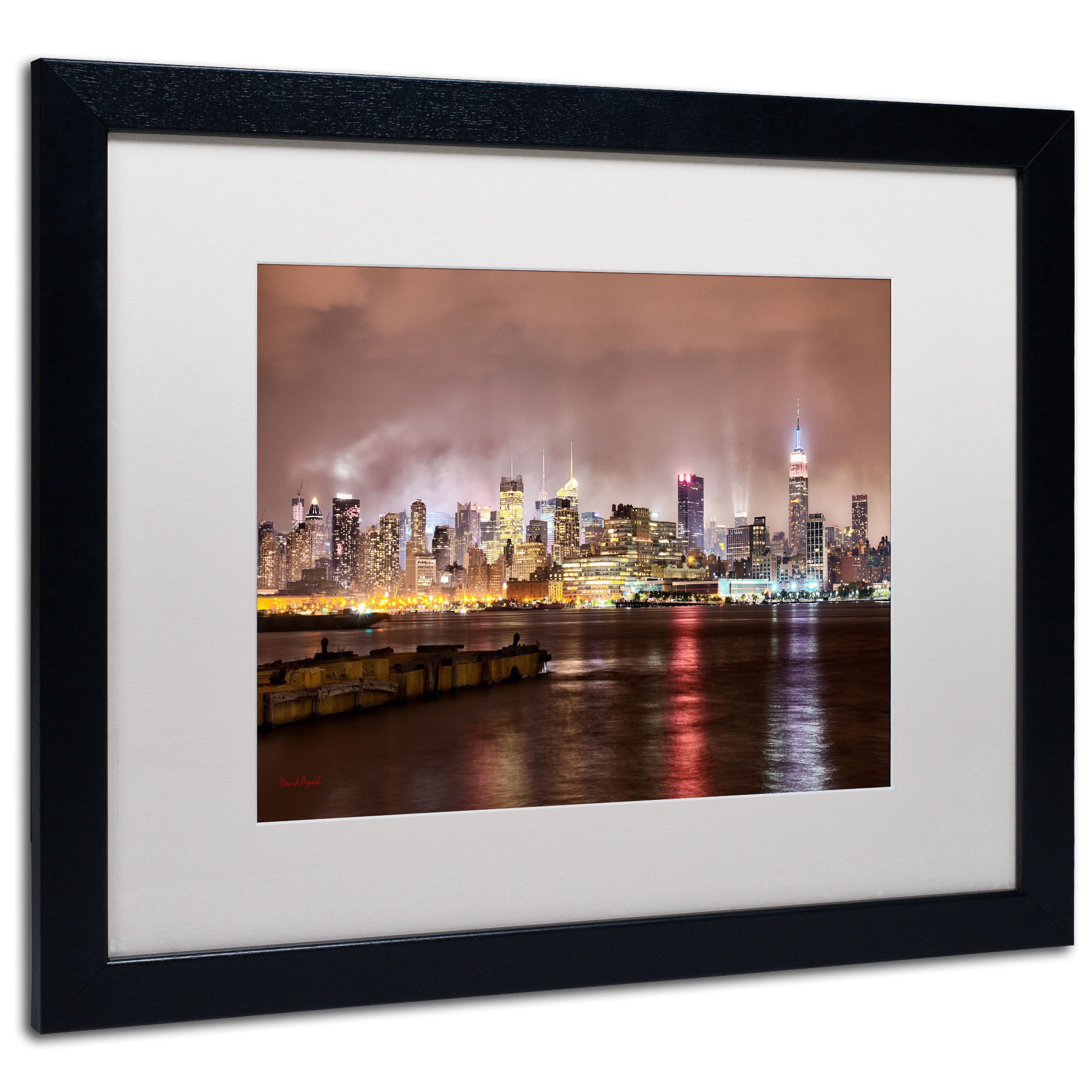 Trademark Fine Art "Midtown Manhattan Over the Hudson River" Canvas Art by David Ayash, White Matte, Wood Frame