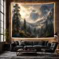 thumbnail image 6 of Misty Mountain Valley with Cliff Face and Pine Forest, Dramatic Digital Art for Nature Lovers, Atmospheric Landscape Art Print Housewarming Gift Tapestry Wall Hanging for Living Room and Bedroom, 6 of 7