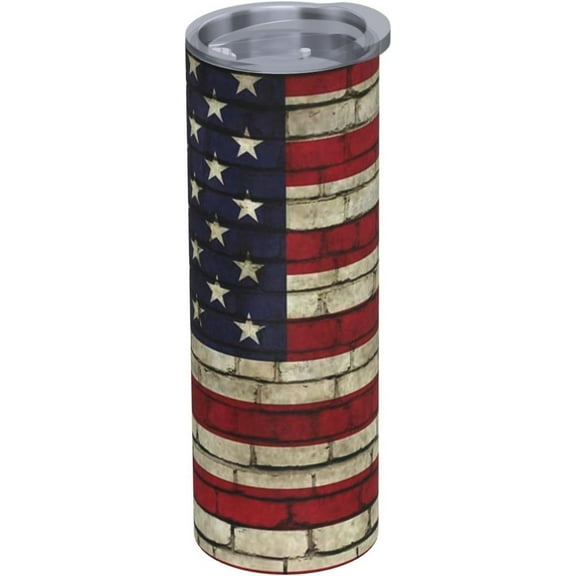 20oz Insulated Stainless Steel Tumbler Mug | American Flag on The Wall Cup with Lid and Straw | Hot and cold insulation |Gifts for Men Women Teens