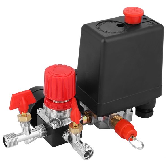Air Compressor Pressure Switch Square Four Holes Air Compressor Control Valve with Pressure Gauge for Direct Line Air Compressor