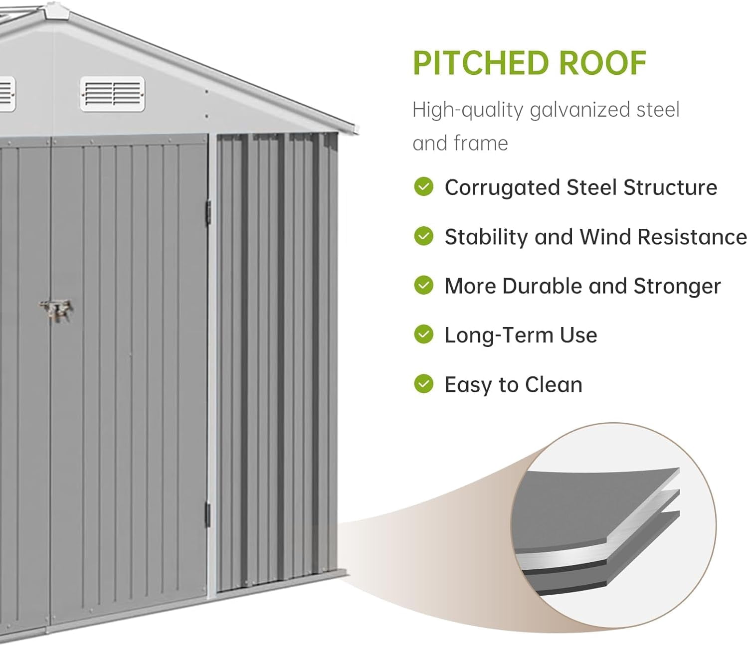 BouPower Garden Shed, Storage Sheds,Metal Storage Shed With Lockable Doors, Weather-Resistant Sheds & Outdoor Storage For Garden, Backyard, Patio, And Utility,10x12 FT
