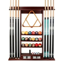 GSE Games & Sports Expert Pool Cue Stick Hanging Wall Mounting Rack with Score Counter, Cue Rack Only. Holds 8 Pool Cue Stick, Billiard Ball and Ball Rack - Mahogany