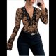 thumbnail image 2 of Blusa de Larga con Cuello Redondo y Encaje de con Bordado Floral para Mujer Caqui L, 2 of 7