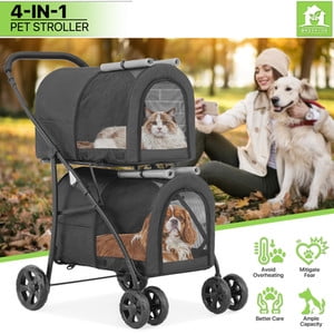 BENJM Double Dog Stroller Folding 4 Wheels, Pet Travel Cage Carrier with 2 Detachable Carriers, Jogger Stroller