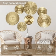 Dznils 7Pcs Gold Metal Plate Wall Decor Morden Round Hanging Metal Wall Art Indoor Wall Sculptures