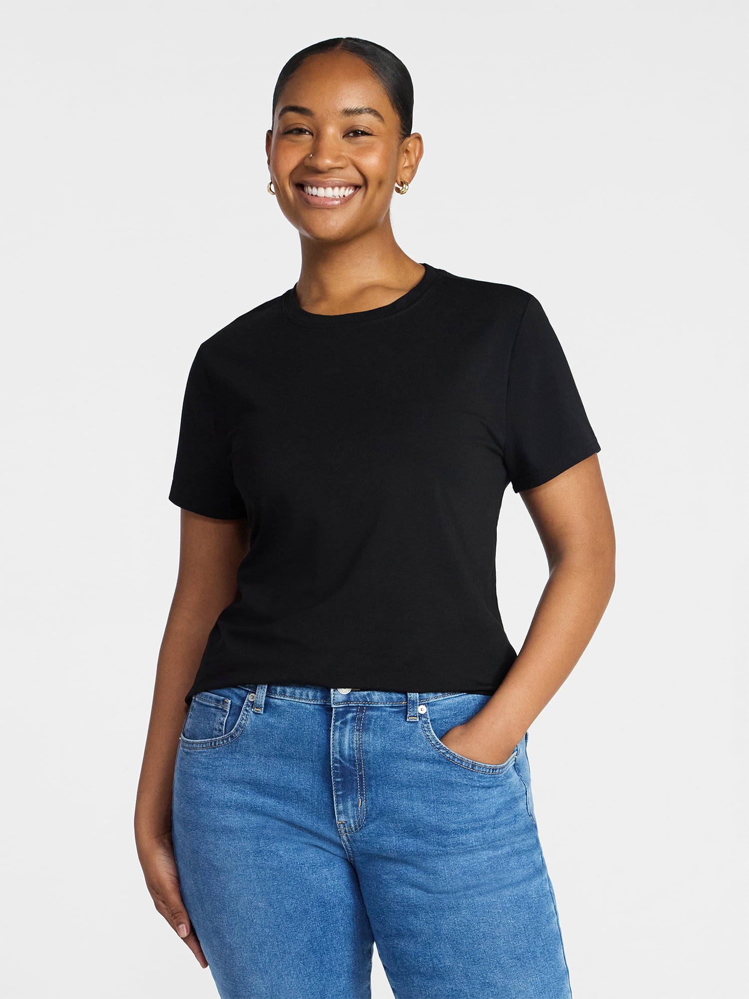 Time and Tru Women's Slim Fit Crewneck Tee with Short Sleeves, Sizes XS-XXXL