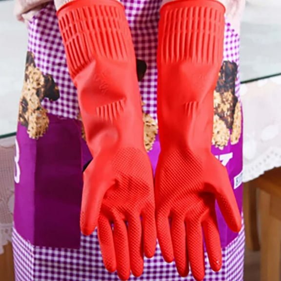 Yxwen 1 Pair of Gloves Reusable Household Gloves Rubber Dishwashing Gloves Extra Thick Long Sleeves Kitchen Cleaning Working Painting Gardening