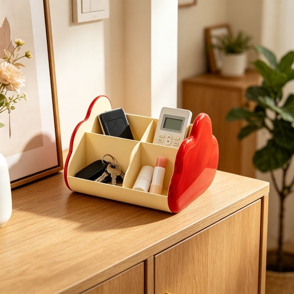 Desk Organizer Box with 4 Compartments, Plastic Makeup Organizer, Pen Holder for Desktop Storage, Desk Organization for Home, Office Supplies, Cute Cloud Shape
