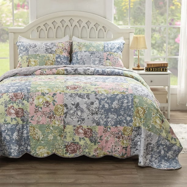 Greenland Home Fashions Emma Traditional Patchwork Floral Quilt Set 3